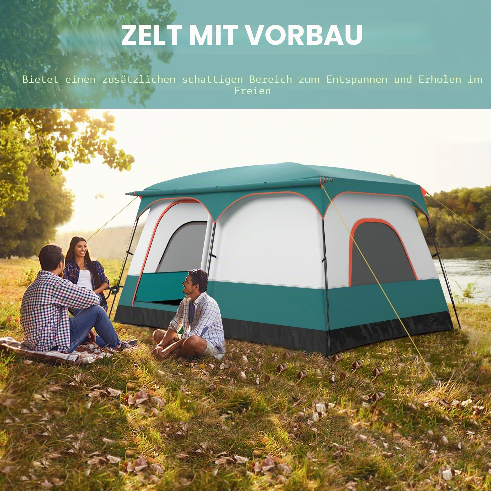 HOMASIS Tunnelzelt für 4-6 Personen, Zelt mit Vorzelt & Boden, Campingzelt mit 2 Räumen, 2 Eingängen, 2 Fenstern & Oberlicht, Familienzelt mit Tragetasche für Camping Hiking Trekking