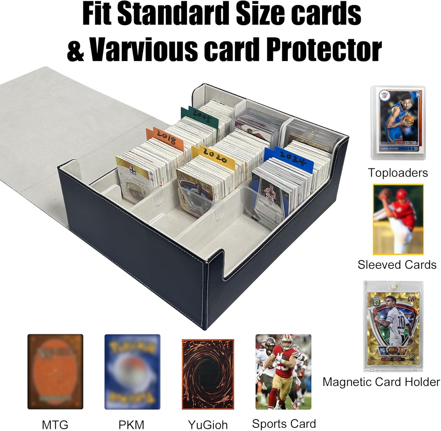 MTG Card Deck Box - 2400+ Card Storage Box with 4 Supporters & 10 Colorful Dividers for Magic The Gathering Cards,Commander Deck Box Fit Toploaders Magnetic Holder