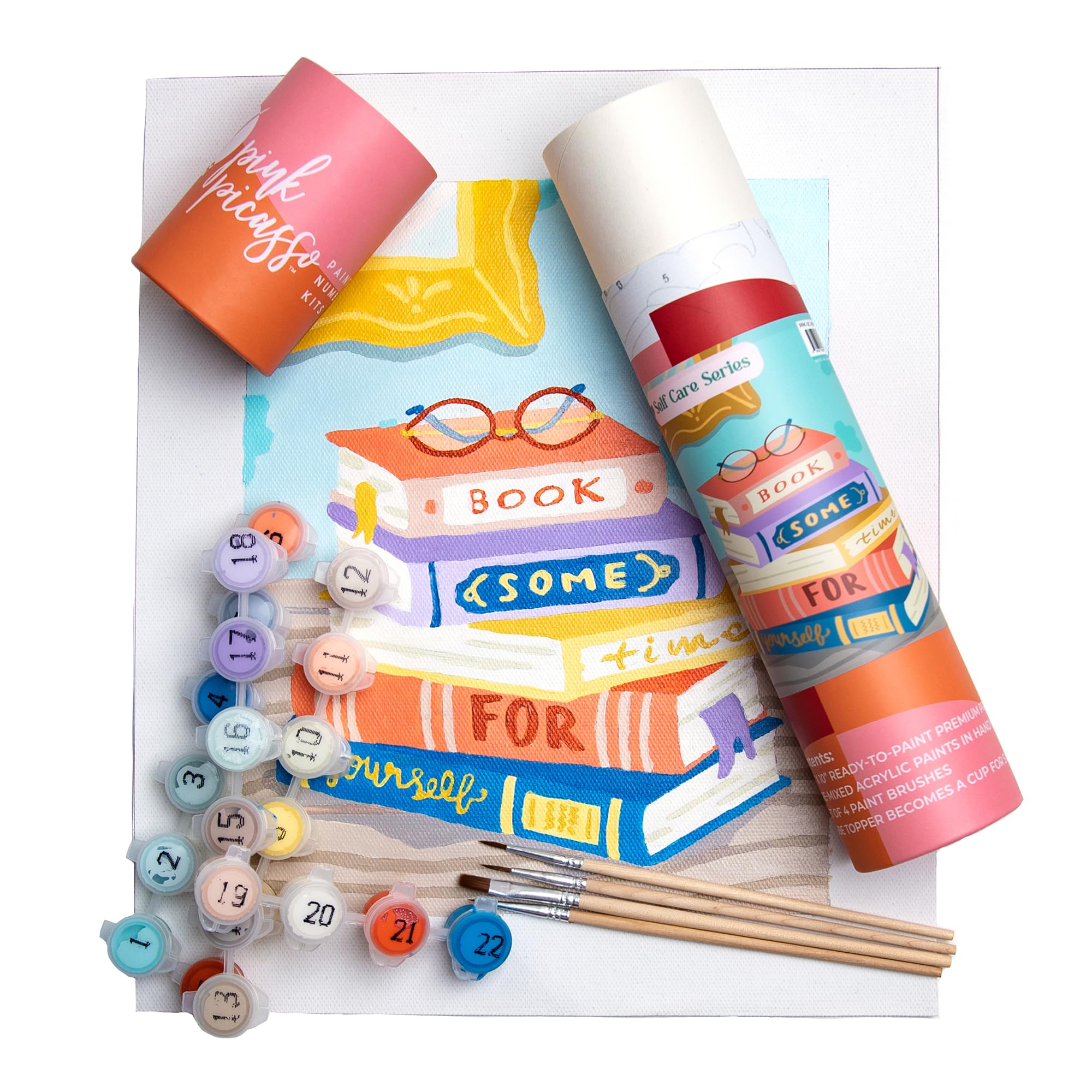 Pink Picasso Kits Self Care Collection Malen nach Zahlen für Teenager, Tweens, Erwachsene und Anfänger, einzigartiges Malset auf Leinwand, Malen-nach-Zahlen, Malen, Leinwand, Buch etwas Zeit für sich