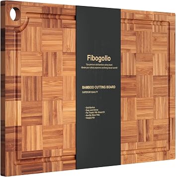 Fibogollo Bamboo Cutting Boards, with Juice Groove, for Kitchen Prep, Bread
