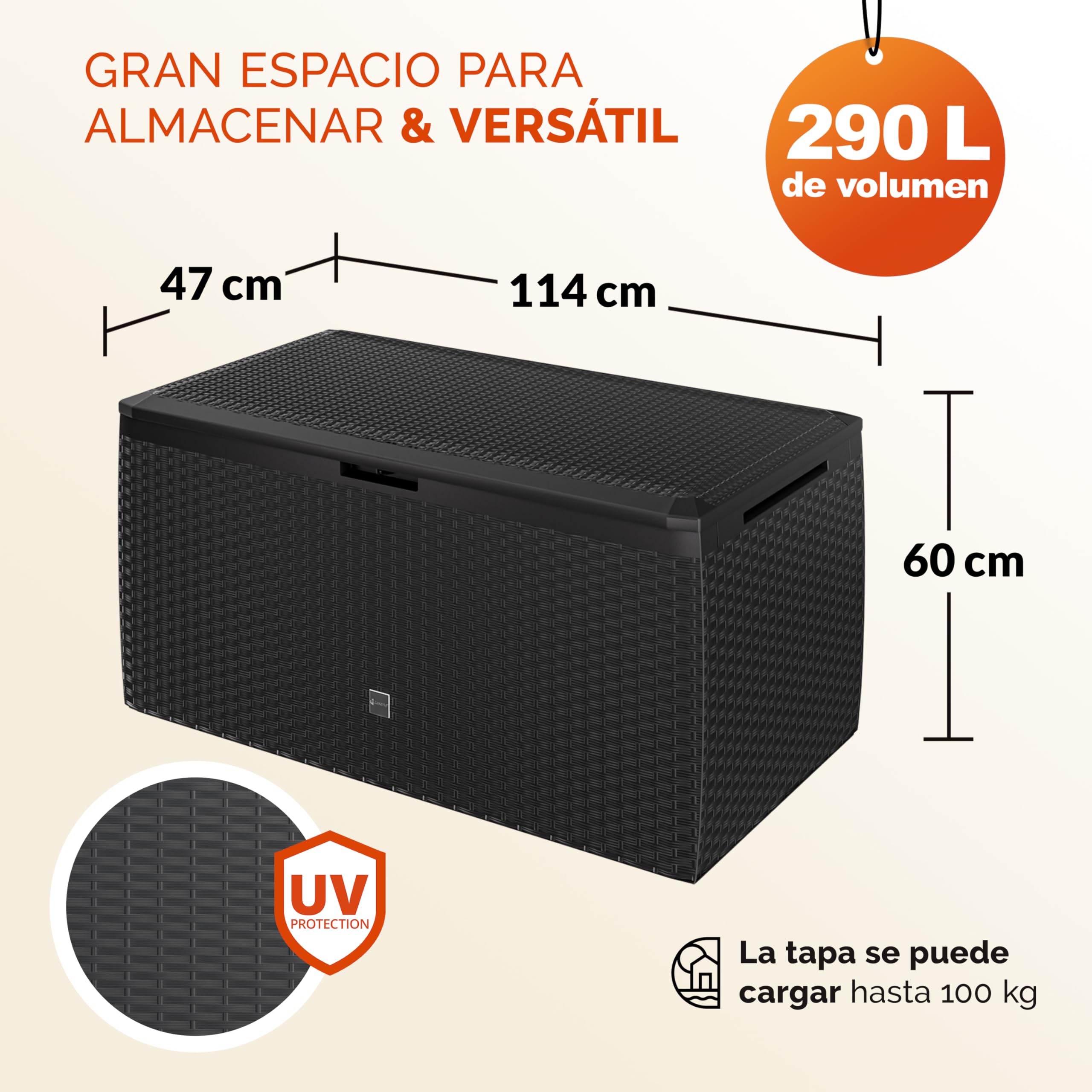 Casaria® Arcón Jardín Exterior Baúl Almacenaje 290L con 6 Ruedas Asas Resistente Intemperie Rayos UV Caja Cojines 117x47x60cm Antracita
