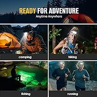 Vista 8 de Paquete de 2 faros LED recargables con luz verde y roja, 1300 lúmenes, linterna ultra brillante para campamento, correr, senderismo, pesca, sensor