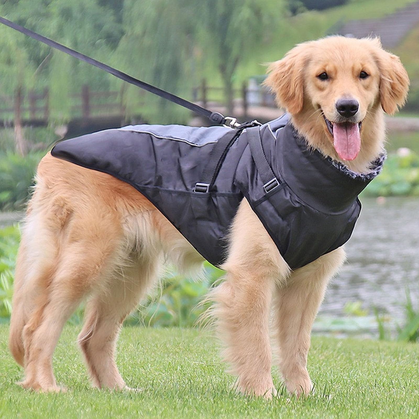 Hundemäntel Für Große Hunde, Wasserdicht, Für Den Winter, Kuschelige Rollkragenjacke Für Hunde, wasserdichte, Reflektierende Haustierjacke Mit Verstellbarem Reißverschluss,Rosa,M