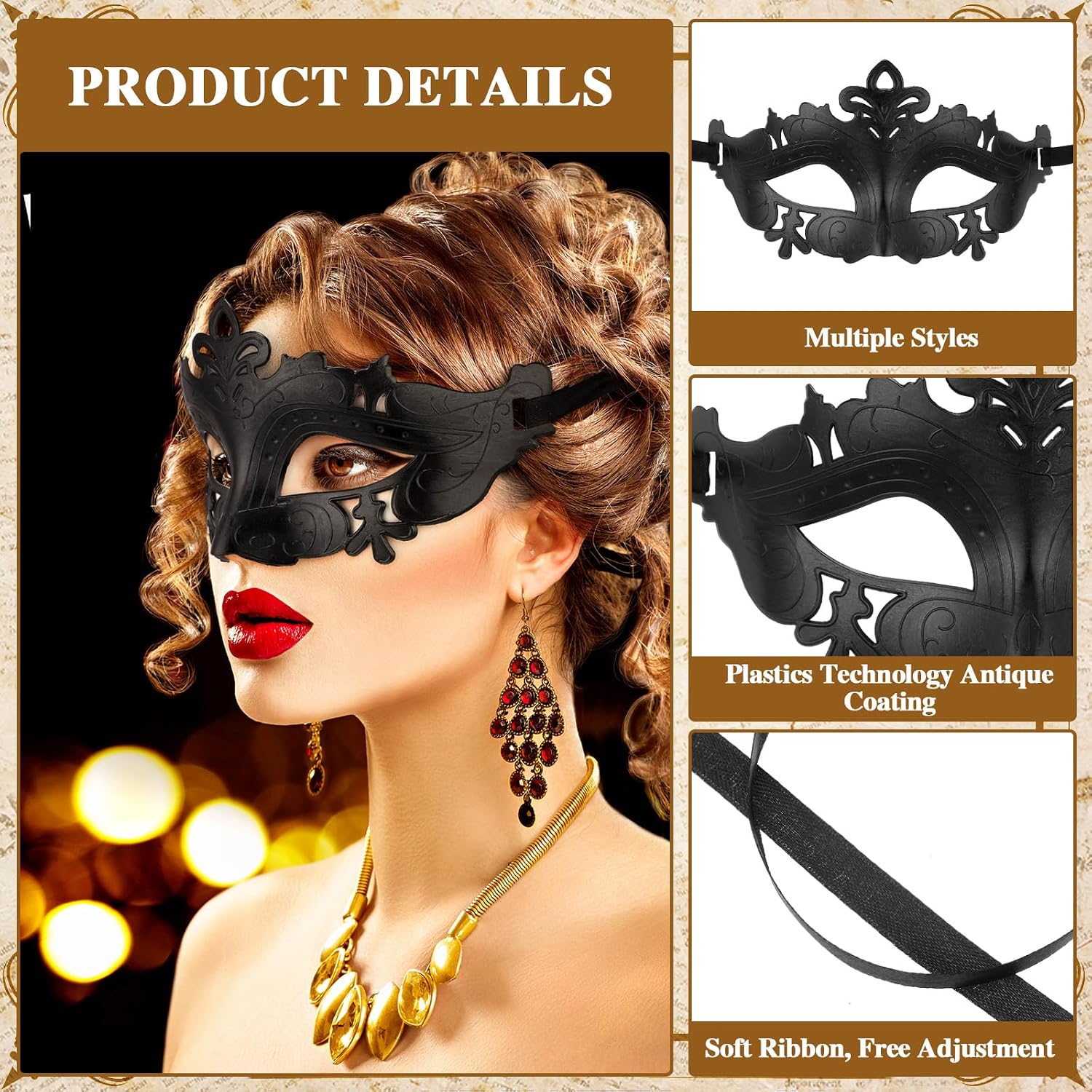 Jenaai 50 Pcs Couple Masquerade Mask Venetian Mardi Gras Halloween Carnival Mask for Women and Men Costume Ball Party