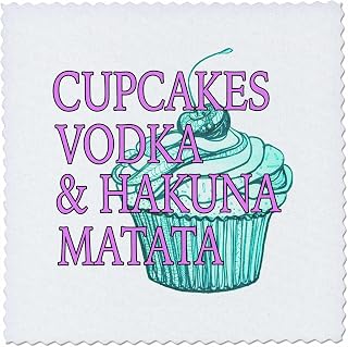 3dRose Cupcakes Vodka and Hakuna Matata, Pink and Teal, 6x6 inch Quilt Square