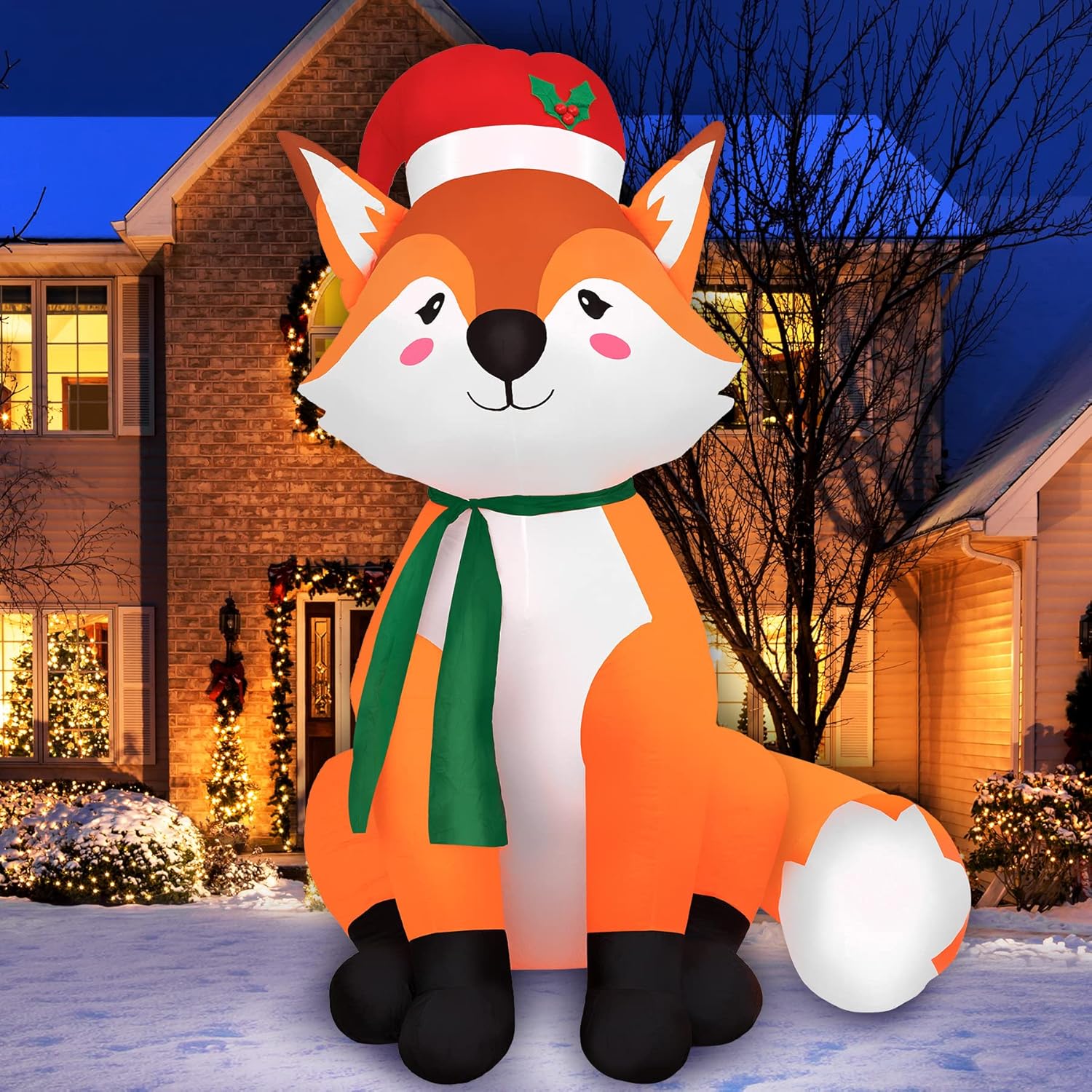 Holidayana Christmas Inflatables Large 6 ft Santa Hat Fox Inflatable Christmas Inflatables Large
