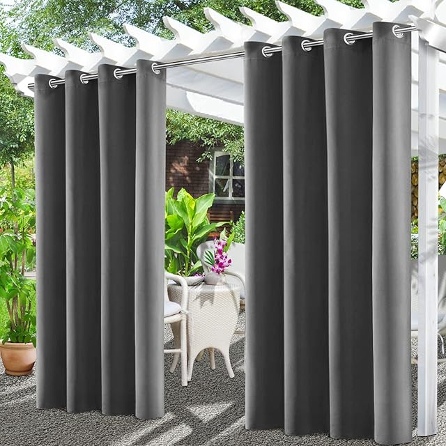Tgkoddo zasłony zewnętrzne, wodoodporne zasłony pergola, zasłony zewnętrzne na taras na balkon, taras, werandę, pergolę, altankę (132 x 215 cm, szare)