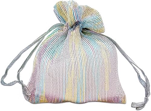 TheDisplayGuys - 24-Pack Striped Weave Organza Gift Bags w/Drawstrings - Small 3" x 4" - Iridescent - for Party Favors, Samples, Treats
