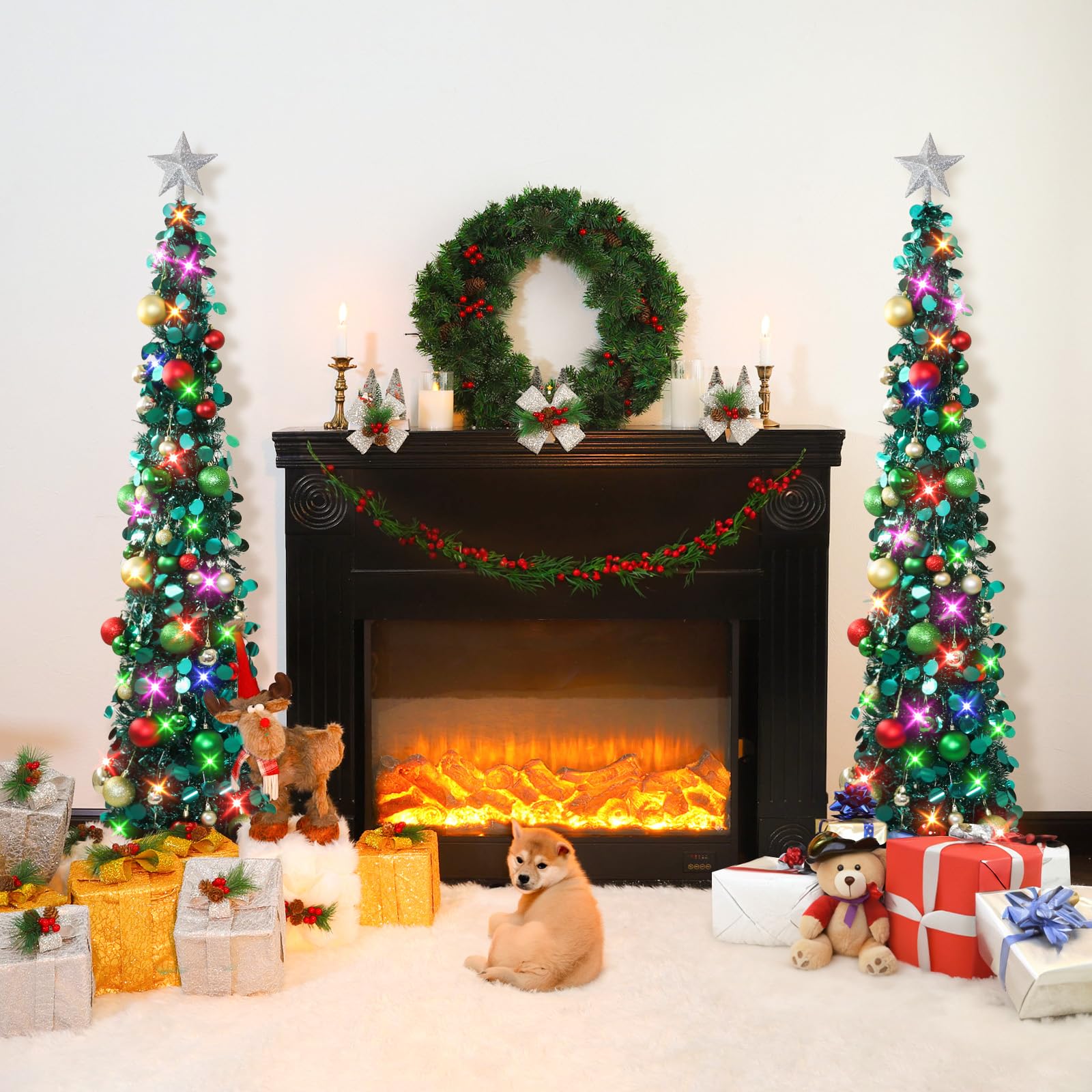 MACTING Künstlicher Weihnachtsbaum Mit Beleuchtung, 5Ft/1.5m Pfauenblau Tannenbaum Künstlich, Zusammenklappbarer Pop-up Christbaum