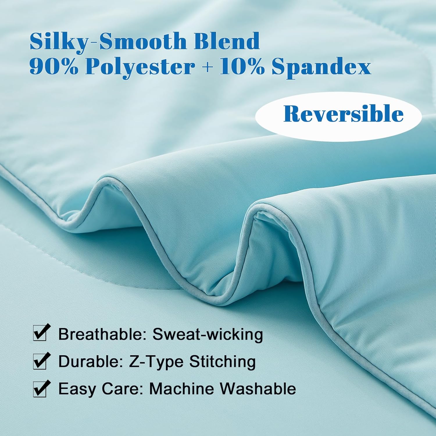 MorroMorn Cooling Comforter Queen Size, Cooling Blankets for Hot Sleepers and Night Sweats, All Season Bedding Breathable Lightweight Quilt Silk Smooth Cold Soft, 90x90 Inches, Ice Blue