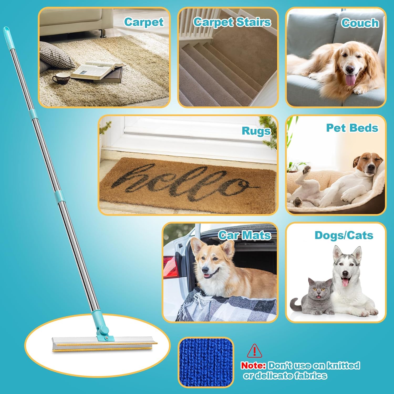 Pet Hair Remover, Carpet Ra-ke with Adjustable 52 Handle and 11.8 Extra-Wide Metel Scraper, Durable Pet Hair Removel for Embedded Fur Removal from Carpet,Stair or Rug, Dog Hair Remover