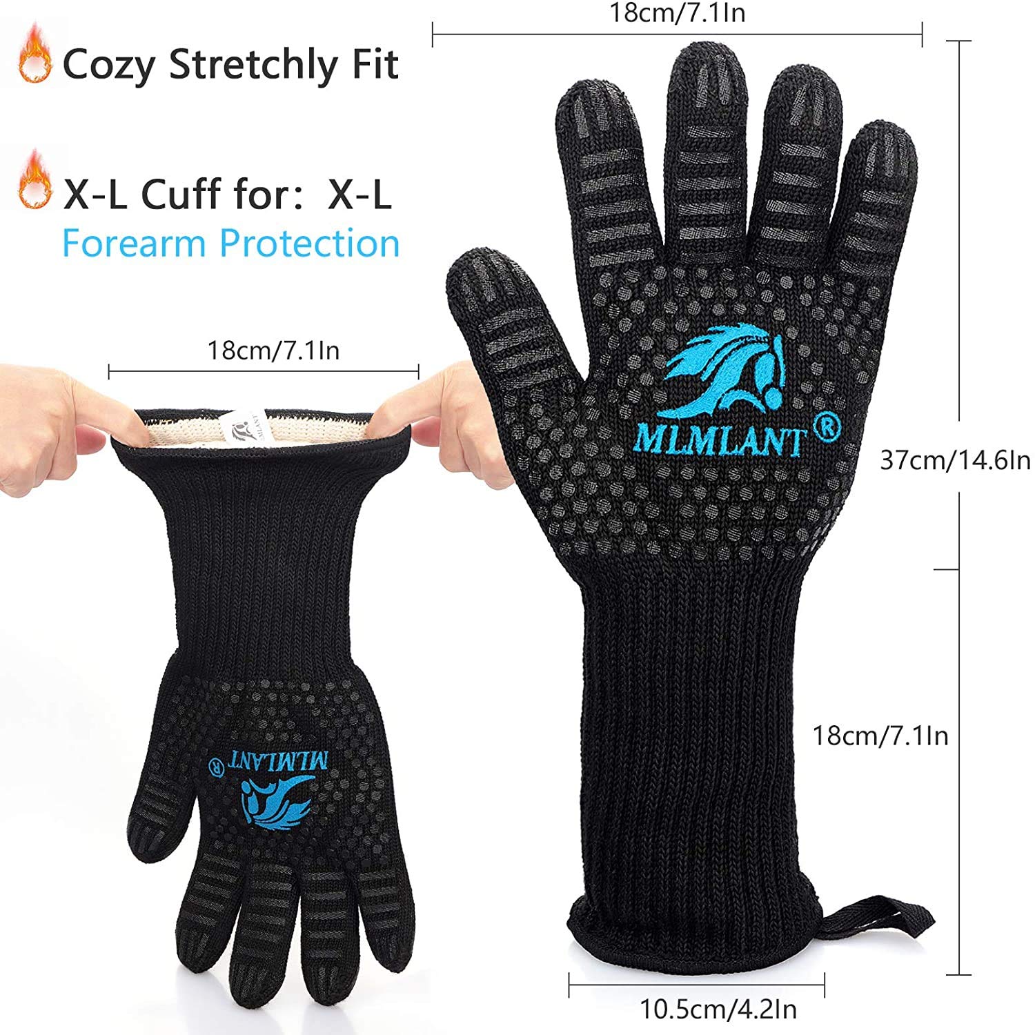 MLMLANT - Guanti Da Barbecue Resistente Al Calore 800°C | Ignifughi Per Griglia, Forno, Camino | Taglia M - Foto 6