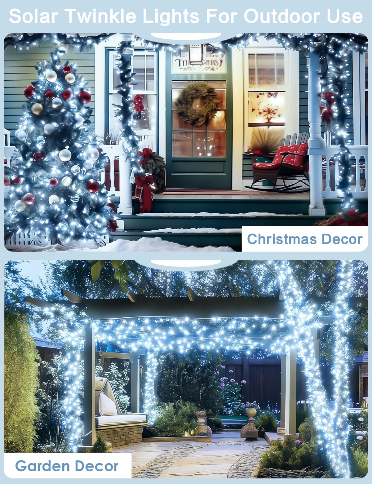 Lot de 6 guirlandes lumineuses solaires d'extérieur de 100 LED scintillantes pour l'extérieur, fil de cuivre étanche avec 8 modes, guirlande lumineuse solaire pour jardin, cour, arbre, mariage