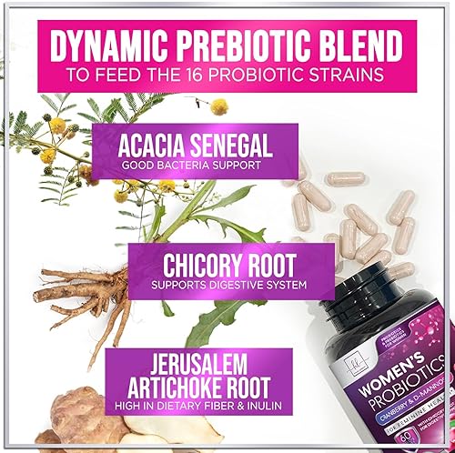 Miniatura 5 de Probióticos para mujeres  60 mil millones de UFC y 16 cepas para el equilibrio del pH, apoyo vaginal y digestivo, probiótico para mujer con arándano
