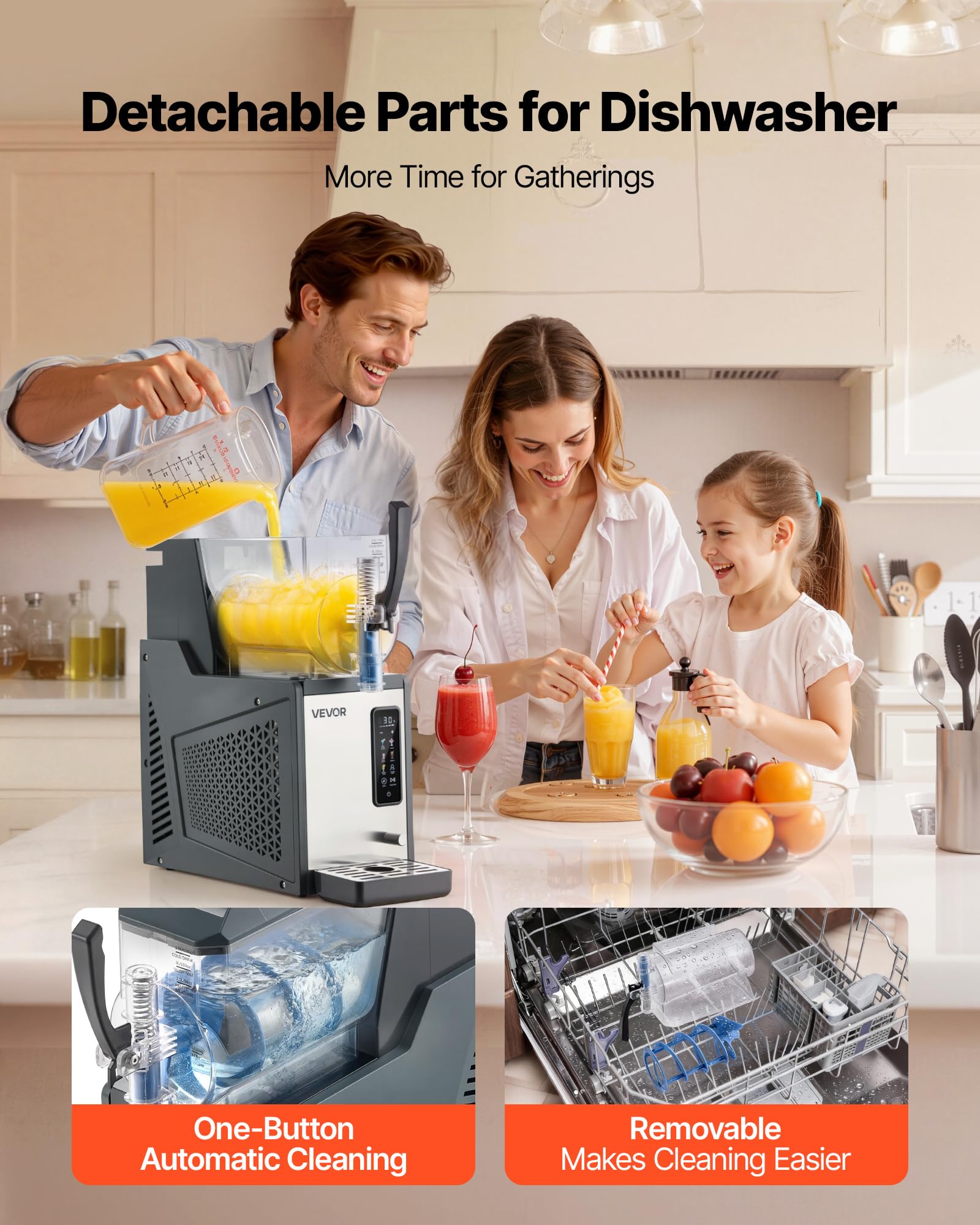 VEVOR Macchina per Granite 4 L 350 W Serbatoio Singolo Macchina per Bevande Ghiacciate Succo Fredde Cocktail, Funzione Autopulente per Preparazione Frappé, Milkshake, Frullati