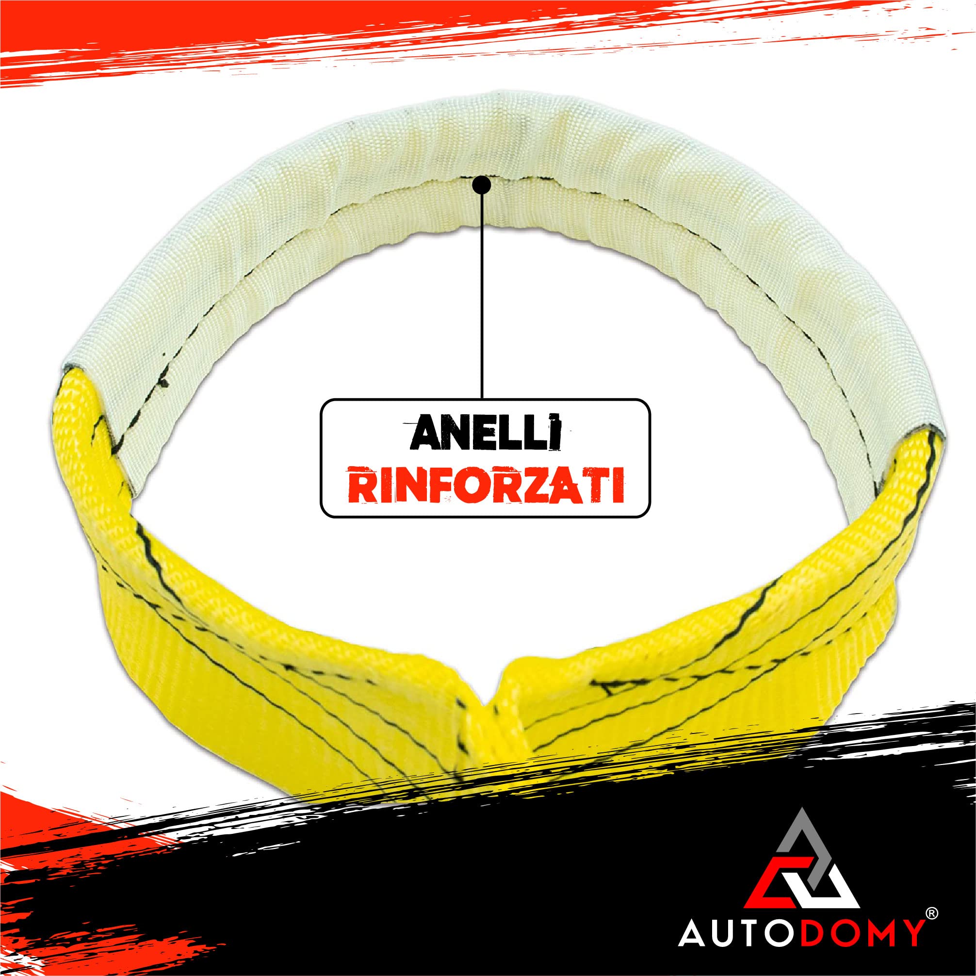 Autodomy Strops Traino 4x4 5 Metri | Corda Traino Auto Resistenza alla Rottura 21 TON (21.000 kg) | Cinghia Traino Auto con Cuciture Rinforzate | Cavo Furgone, Camion