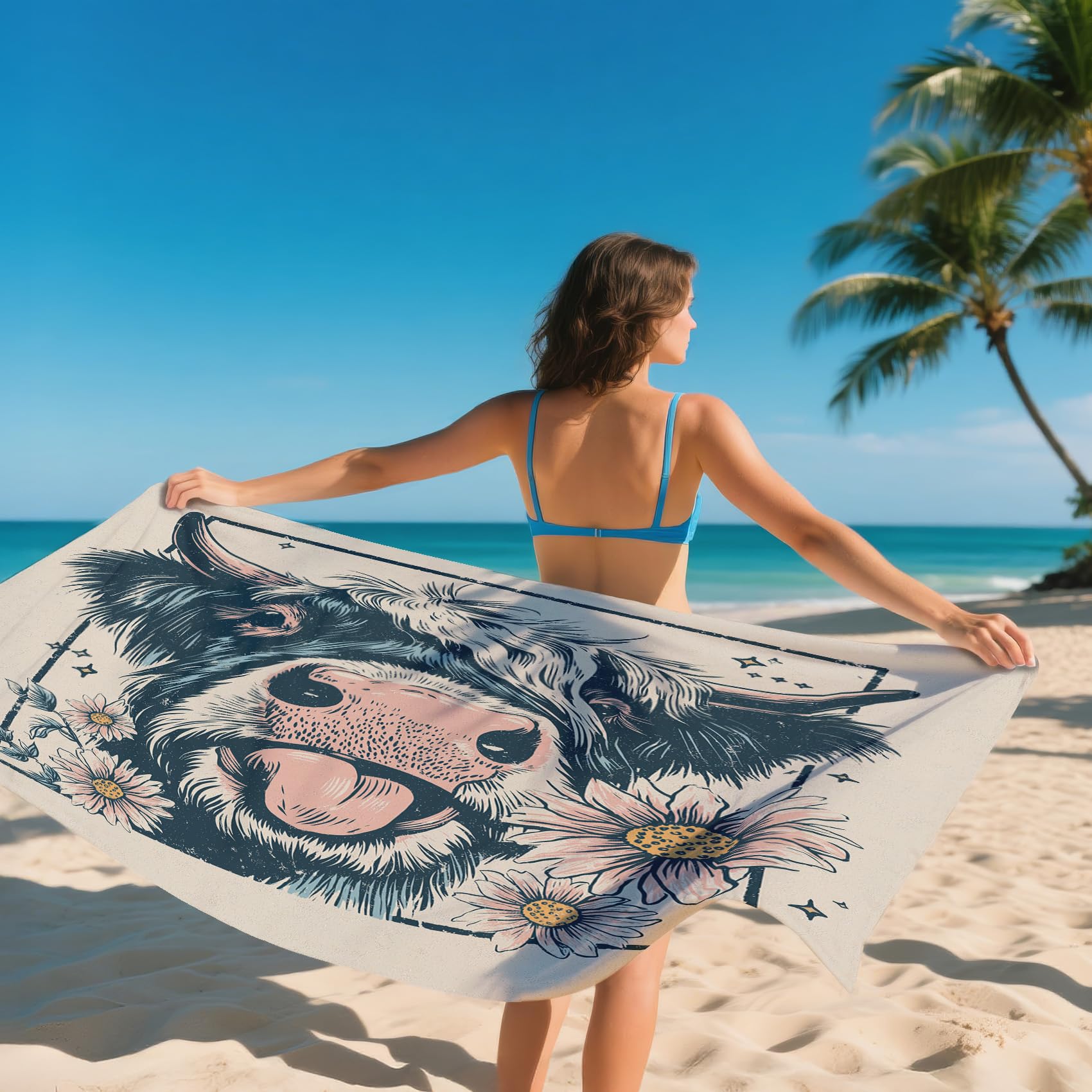 Strandtuch XXL Kuh, Mikrofaser Handtuch 200x200, Schnelltrocknend & Sandfrei & Leicht, Badetuch Bauernhoftiere, Strandhandtuch Kinder Damen Herren