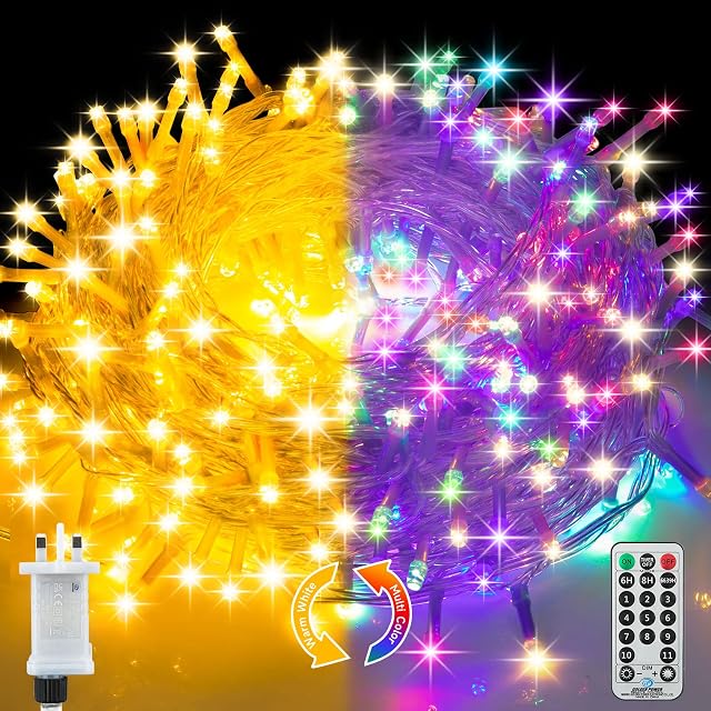 30M 300LED Christmas Fairy Lights, Warm White to Multicolor String Lights Mains Powered, 11 Modes Waterproof Remote Timer Indoor/Outdoor Christmas Lights for Garden/Patio/Party/Christmas Decorations