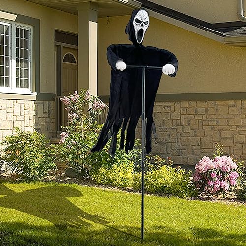 Miniatura 6 de Decoración de espantapájaros con cara de fantasma volador, adorno aterrador de Halloween, fantasma, cuervos, decoración del hogar para patio al aire