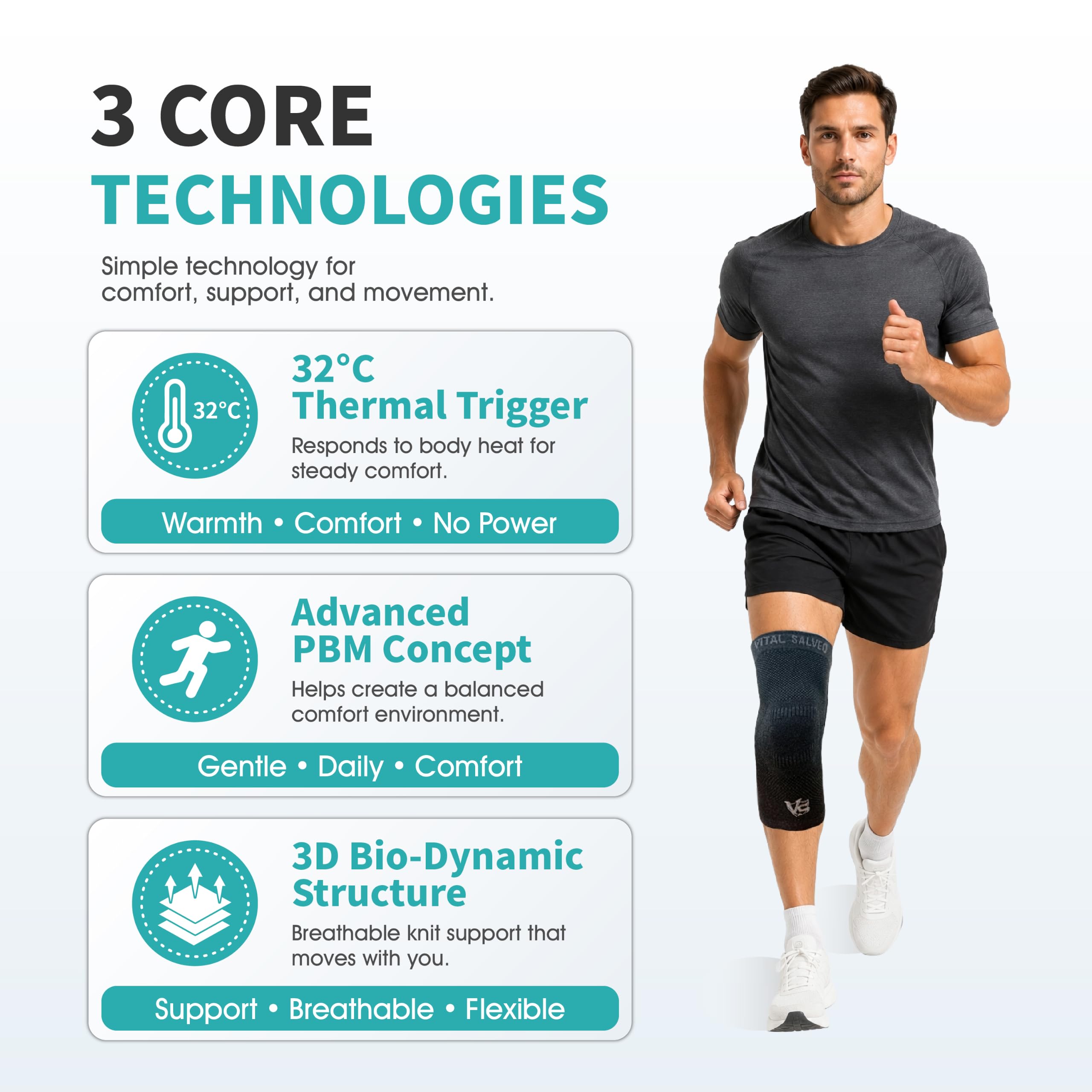 Vital - Rodillera de recuperación de compresión/soporte S-Support, alivio del dolor, protege las articulaciones, ideal para deportes y uso diario (1 par), Dark Grey-XL (1Pair), Dark Grey-XL (1Pair)