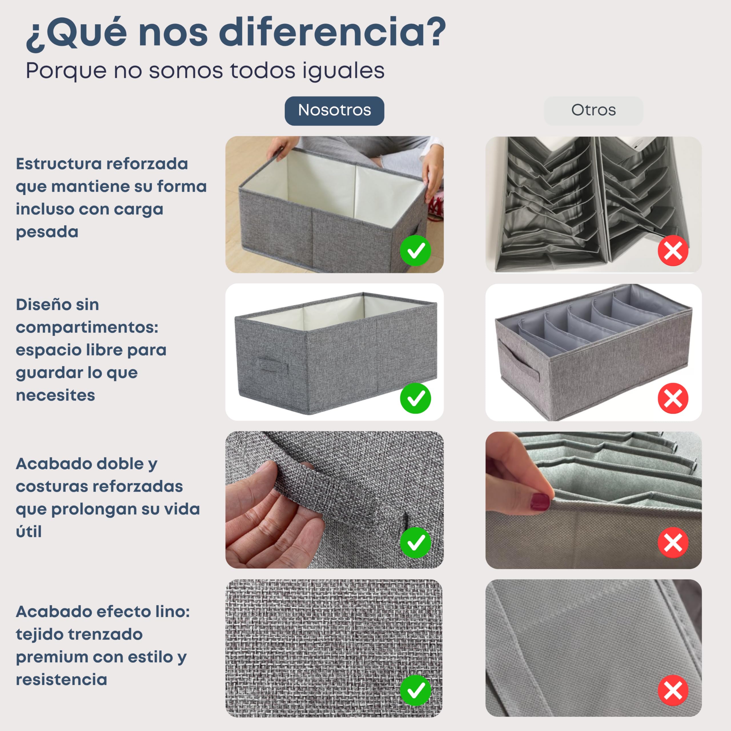 Cajas Organizadoras XL (48x30x20cm) Organizador Armario Ropa – Caja Organizadora - Ideal como Organizador Cajones y Armarios (3ud)
