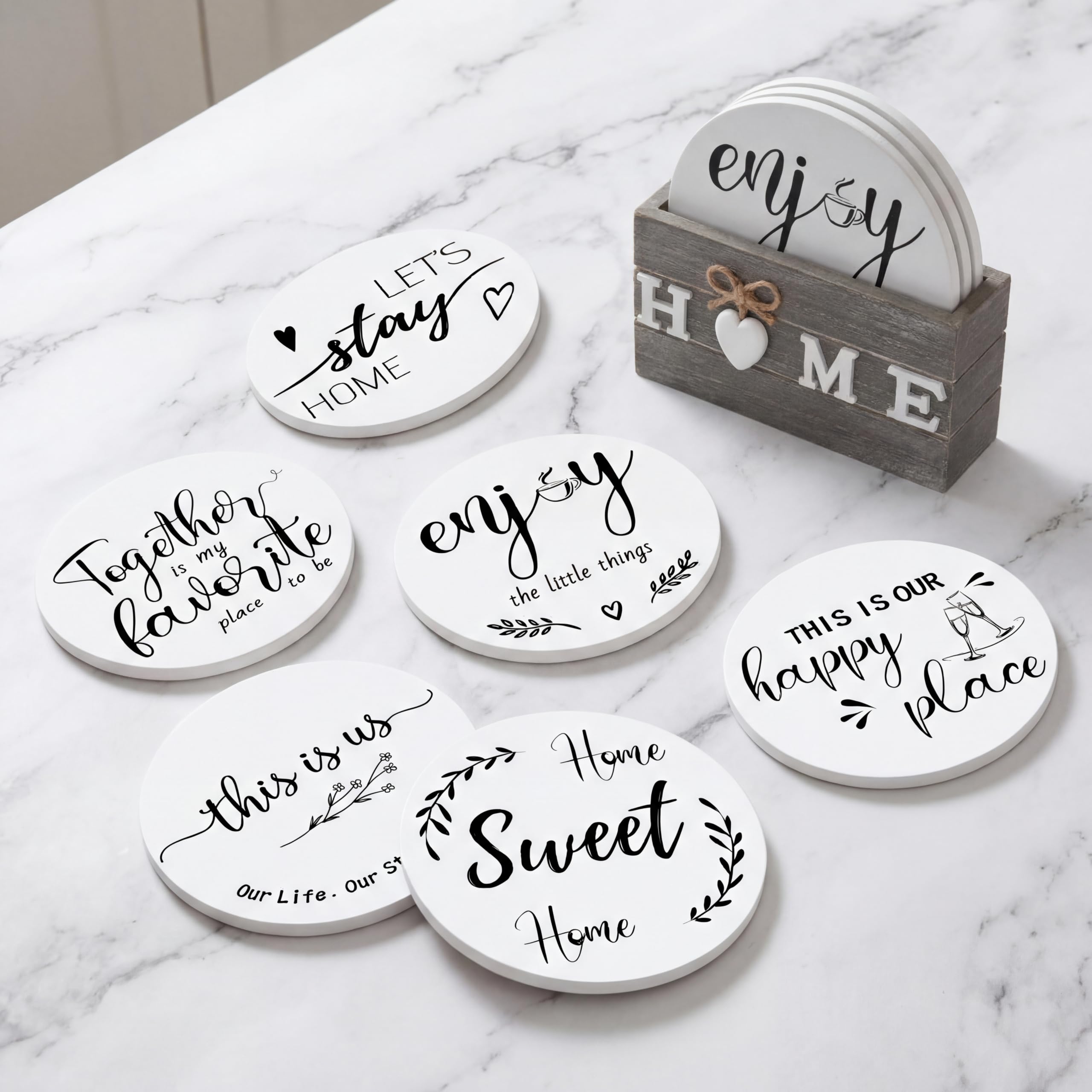 Queekay Trivets Set of 6, 7" Trivets for Hot Dishes Housewarming Gifts New Home, Pots and Pans Farmhouse Trivet Set with Holder Heat Resistant Mat