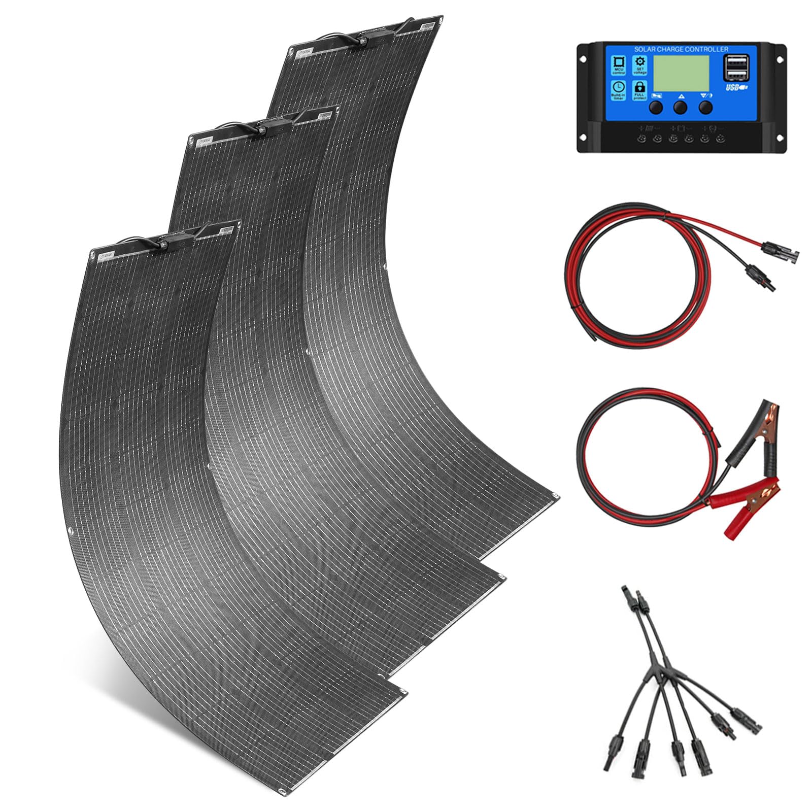3 * 100W Kit Pannello Solare Flessibile Monocristallino ETFE Kit Pannello Solare 300W ETFE, regolatore solare 30A per sistema fuori rete/sistema isola/balcone