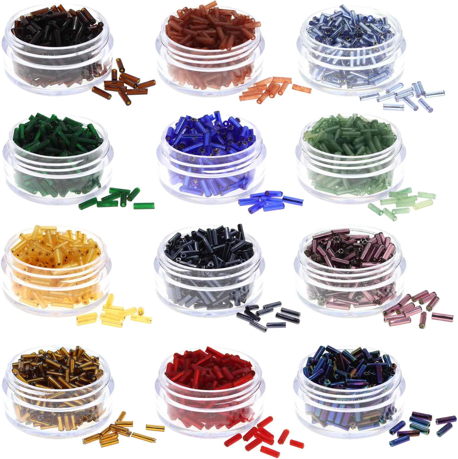 Fun-Weevz 3000 PCS Glass Bugle Beads for Jewelry Making for Adults, 6mm Glass Tube Beads in 12 Colors, Small Glass Bead Craft Kit, Jewelry Making Supplies Crafts