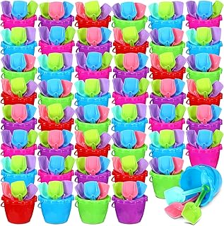 96 Pcs Beach Pails Sand Buckets and Sand Shovels Set with 48 Pcs 6.3 Inch Beach Pails Sand Buckets 48 Pcs Shovels Beach and Sand Toys at The Beach Plastic Beach Buckets Shovel Tools (Flower Border)