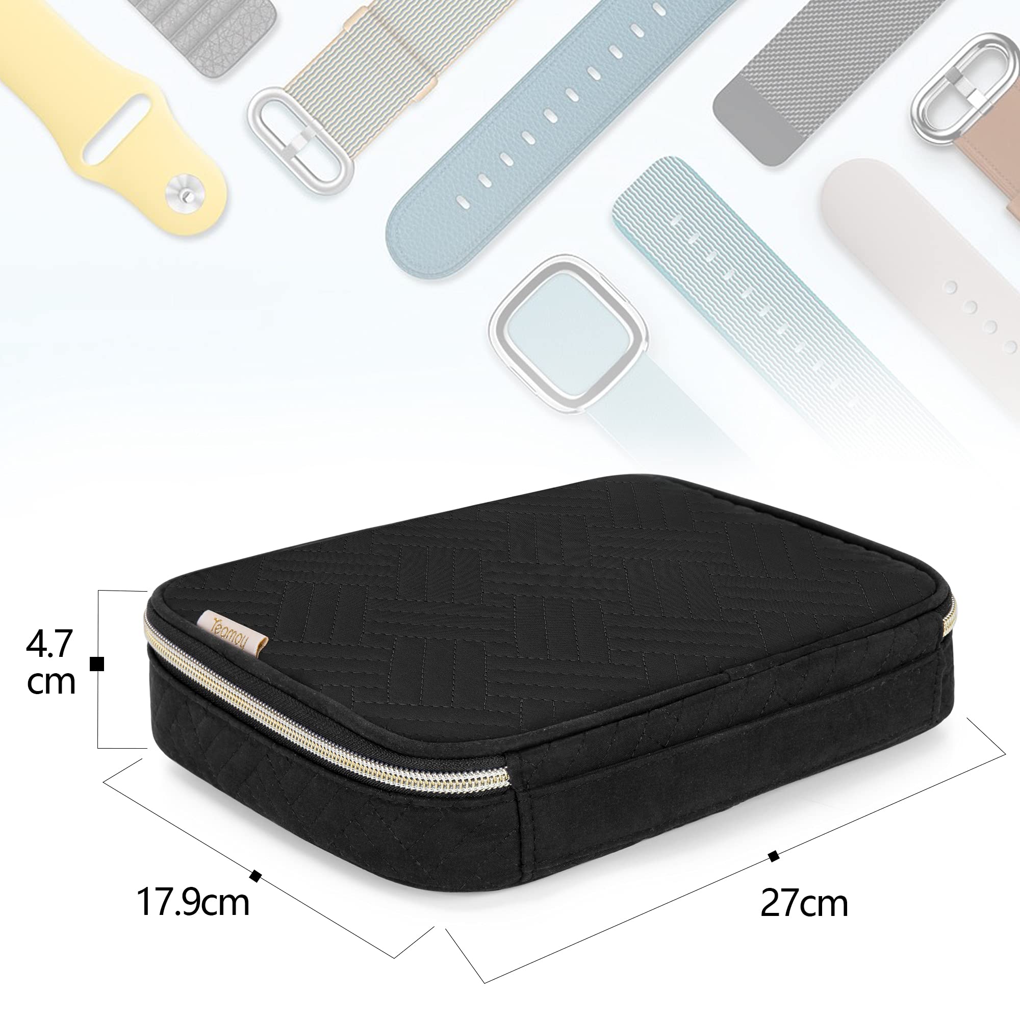 Teamoy 26 Uhrenarmband-Reiseetui, Uhrenarmband-Aufbewahrungskoffer für alle Serien von Uhrenarmbändern, Uhrenarmband-Organizer, Tragetasche, nur Tasche, Schwarz