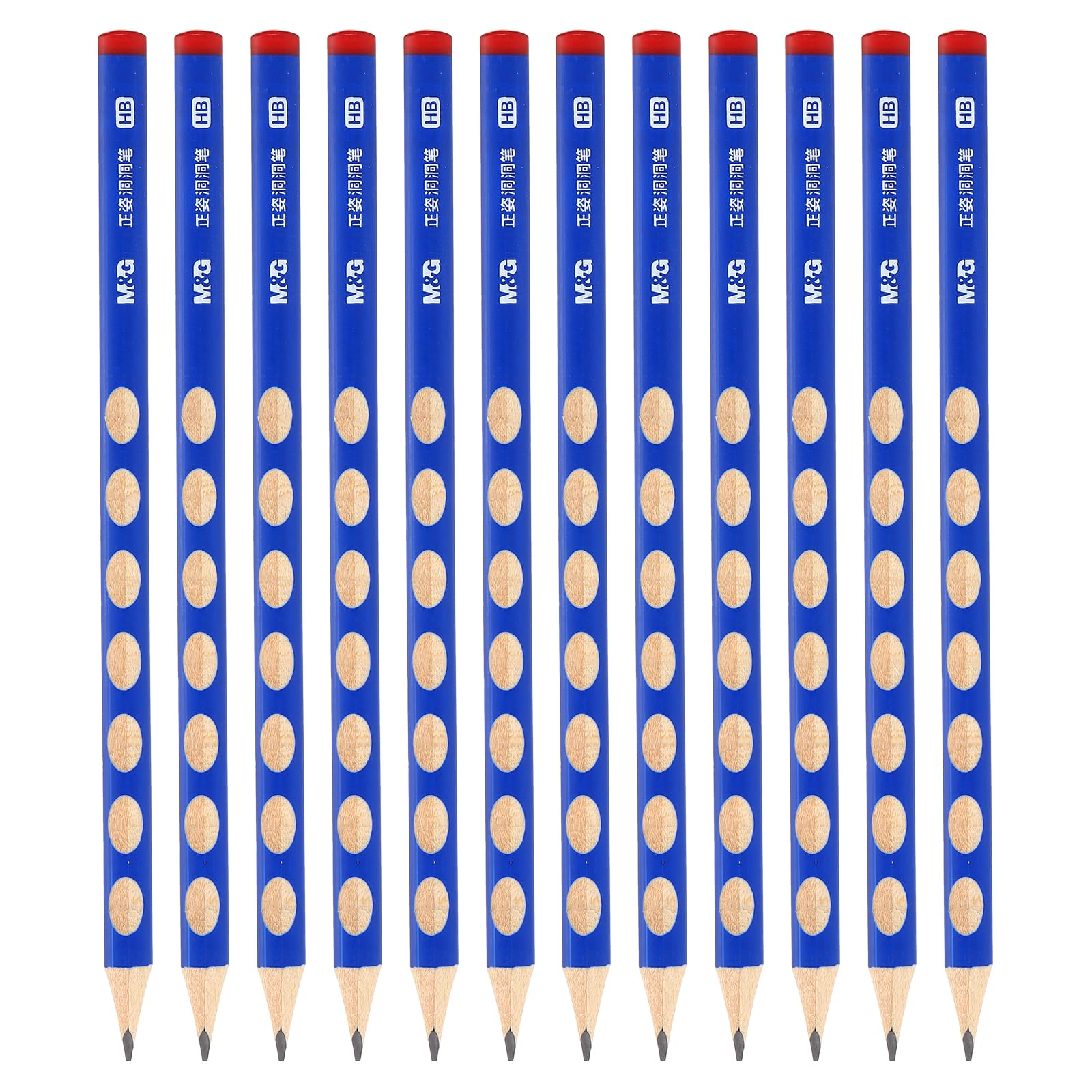 M&G Wooden Triangular Thick Hole Pencils, 12 Pcs HB Pencils Graphite Round Pencils for Classroom Teacher Office Supplies Blue