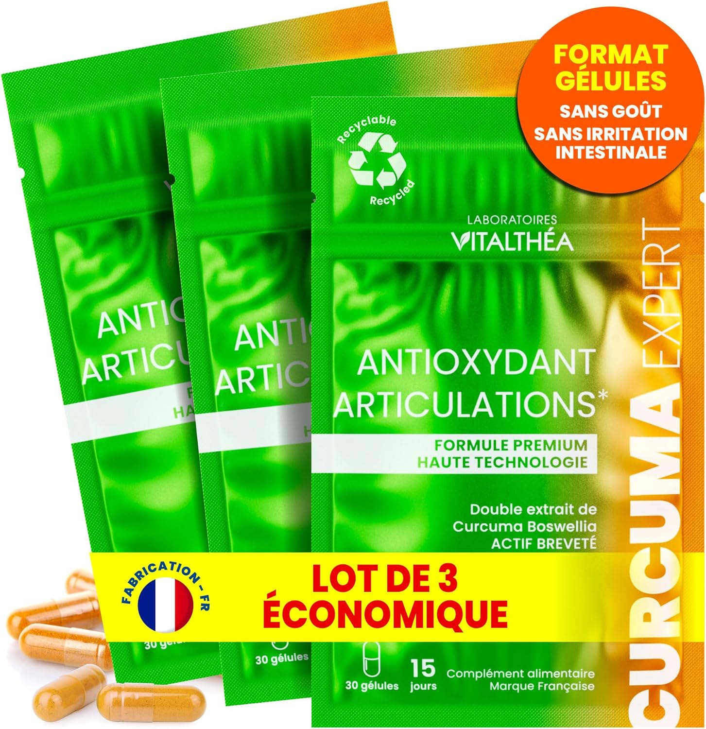 CURCUMA PREMIUM I 5400 MG Plants Turmeric I 95% Curcuminoids I PATENTED I WITHOUT Piperine Bioavailability | Pain Relief & Muscle Decontractant | Manufacture in France (3)