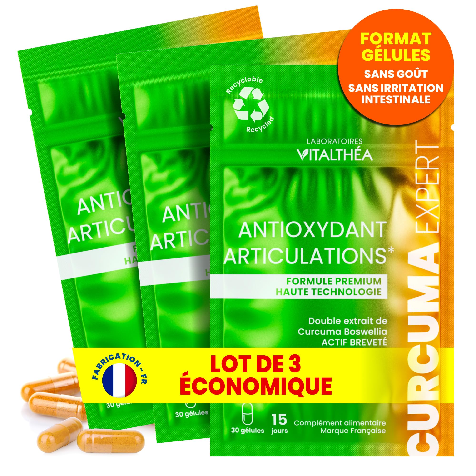 CURCUMA PREMIUM I 5400 MG Plantes Curcuma I 95% Curcuminoïdes I BREVETE I SANS Pipérine Biodisponibilité | Antidouleur & Decontractant Musculaire | Fabrication France (3)