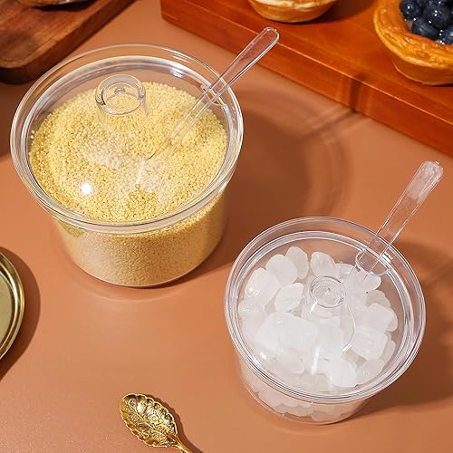 Miniatura 4 de Juego de 2 macetas acrílicas para condimentos con tapa y caja de condimentos, cuenco de sal, azúcar, sal y pimienta, tarro de almacenamiento para