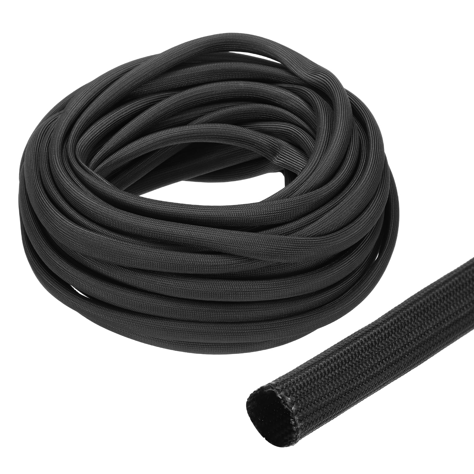 sourcing map Insulation Cable Protector,10mm/0.5 Inch-15m/49 Feet High TEMP Fiberglass Sleeve Black