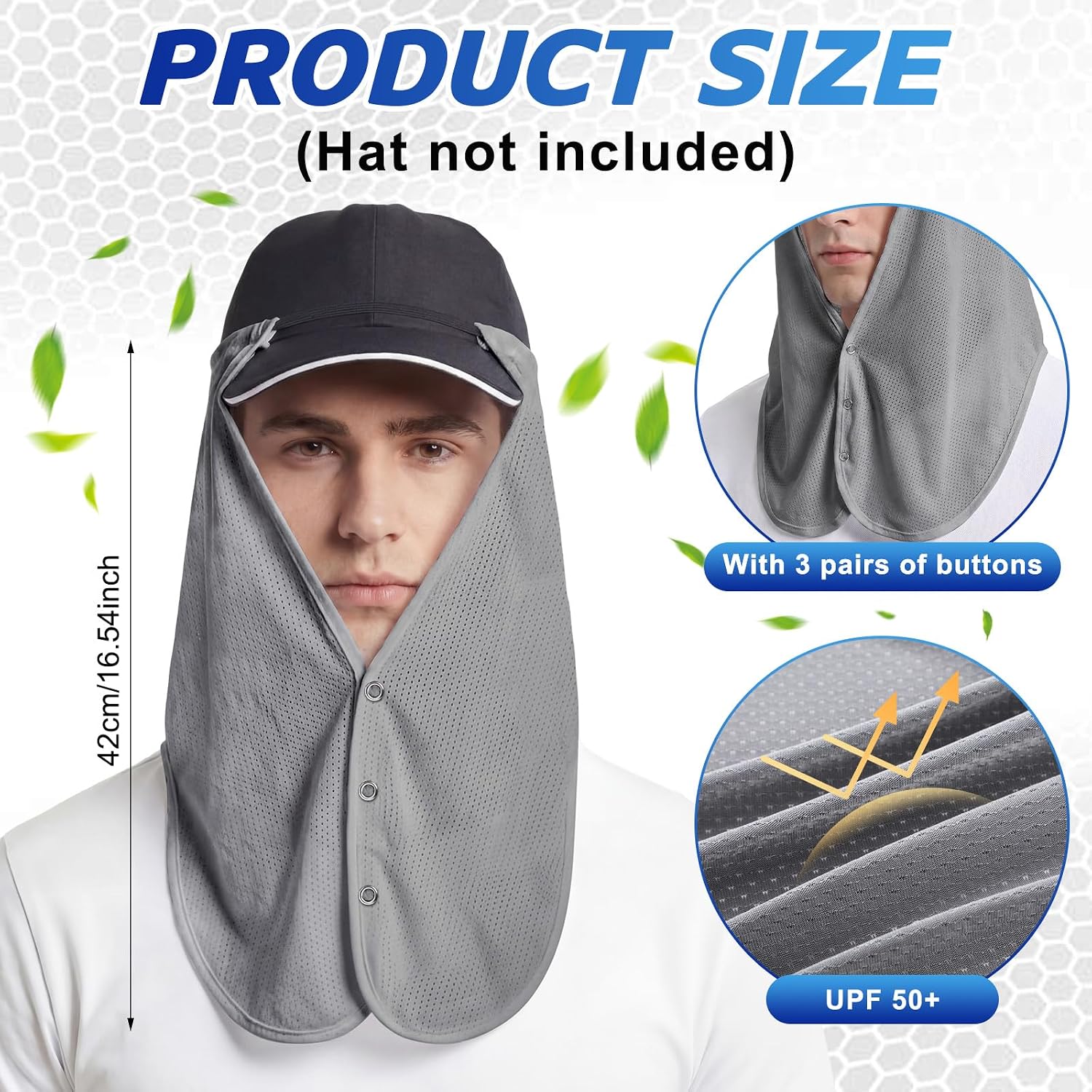 3 Pcs UV Sun Protection Neck Drape Adjustable Unisex 2-in-1 Multifunctional Neck Protector Cooling Breathable for Outdoor Fishing Ball Caps
