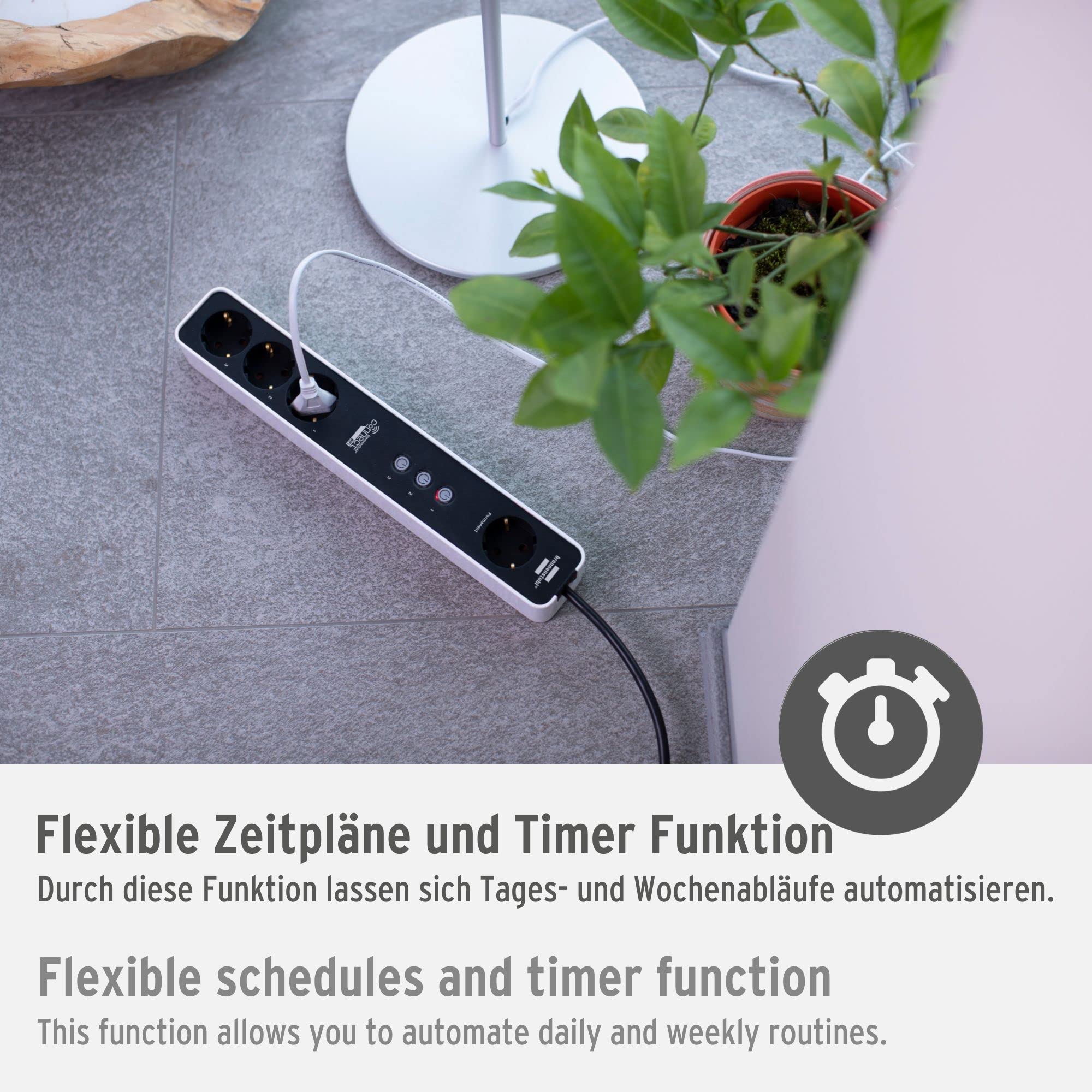 Brennenstuhl Connect Ecolor - Ciabatta elettrica WiFi a 4 vie con 3 canali (3 prese commutabili singolarmente e 1 presa permanente, compatibile con Alexa e Google Assistant, app gratuita)