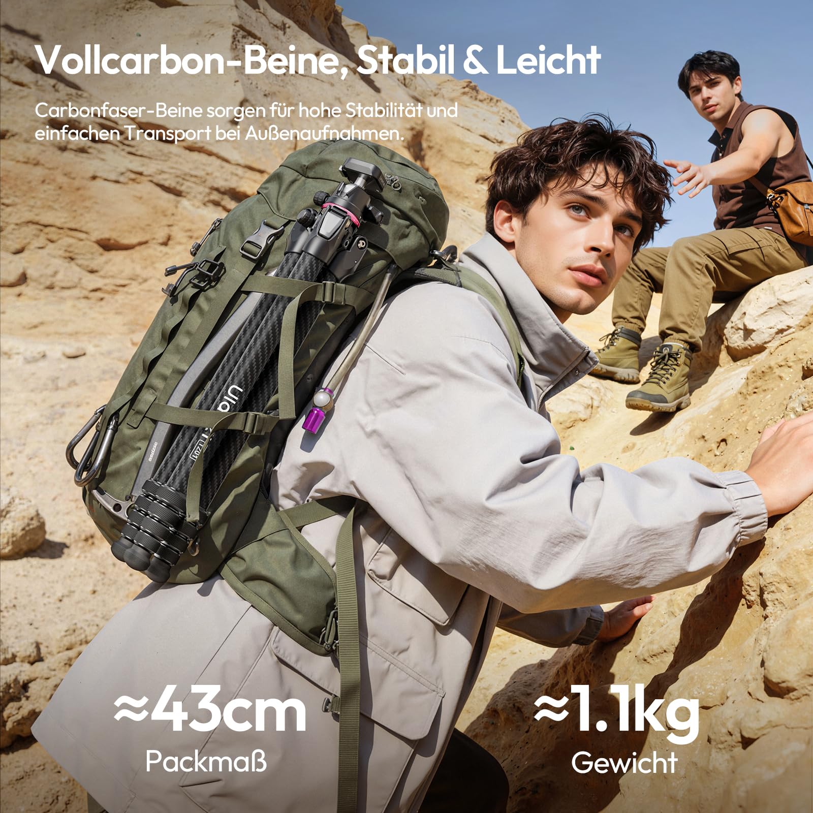 ULANZI TZ01 Carbon Stativ Kamera 160cm, Abnehmbare Mittelachse als Mini Stativ, 360° Kugelkopf mit Handyhalterung, kompatibel mit Uka & F38, 1,1kg Leichtes Reisestativ für DSLR Smartphone Vlog