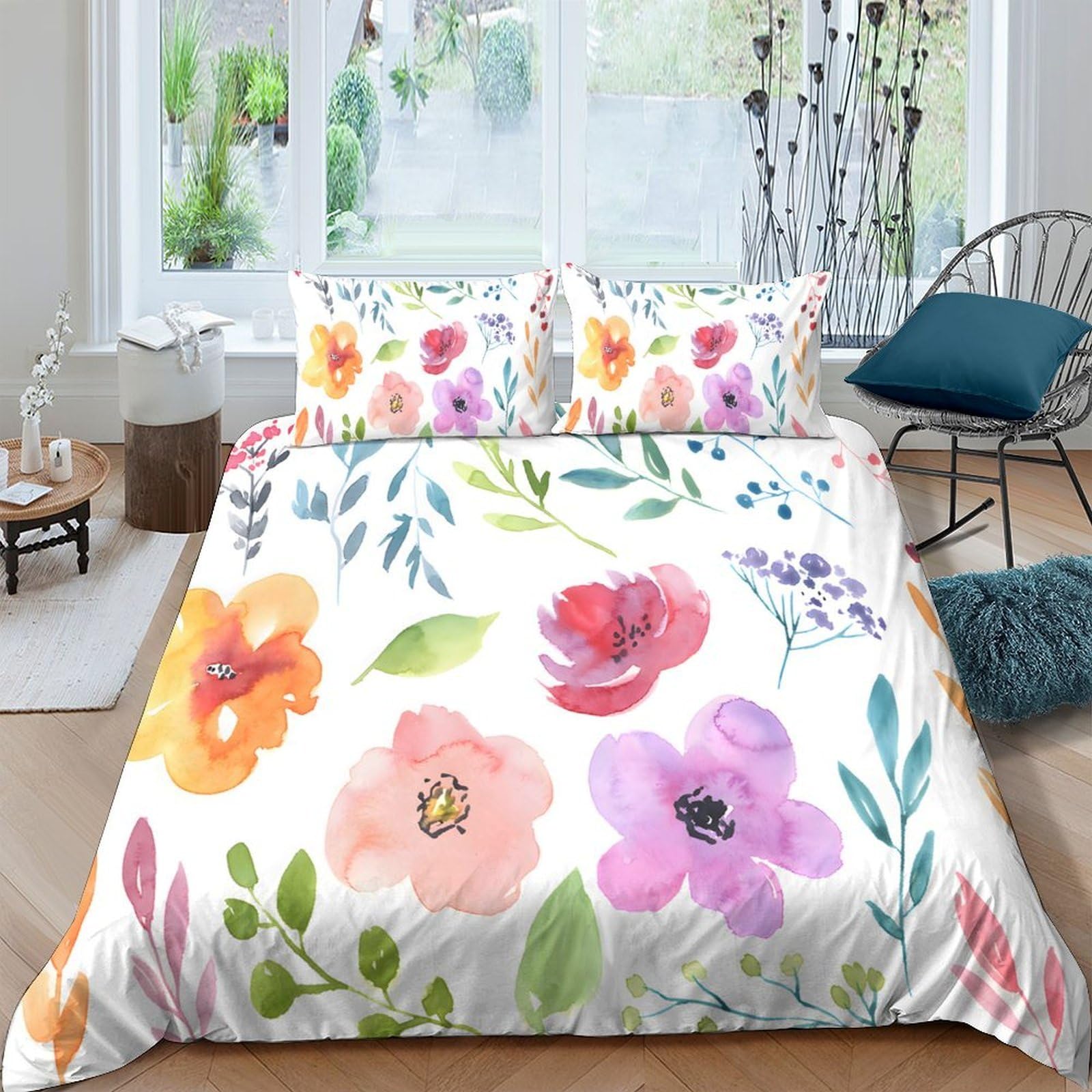 Ctjqhvkz Style-4 3D Printed Watercolor Floral Fitted Sheet Microfiber Soft Breathable Botanical Bloom Bed Sheet For Bedroom Dorm Decor Mattress Protection Single（135X200cm）