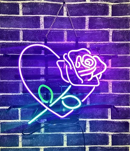 Queen Sense Letrero de neón de 17 x 14 pulgadas, con diseño de flor de rosa, para hombre, cueva, bar, pub, cerveza, regalo de lámpara de neón