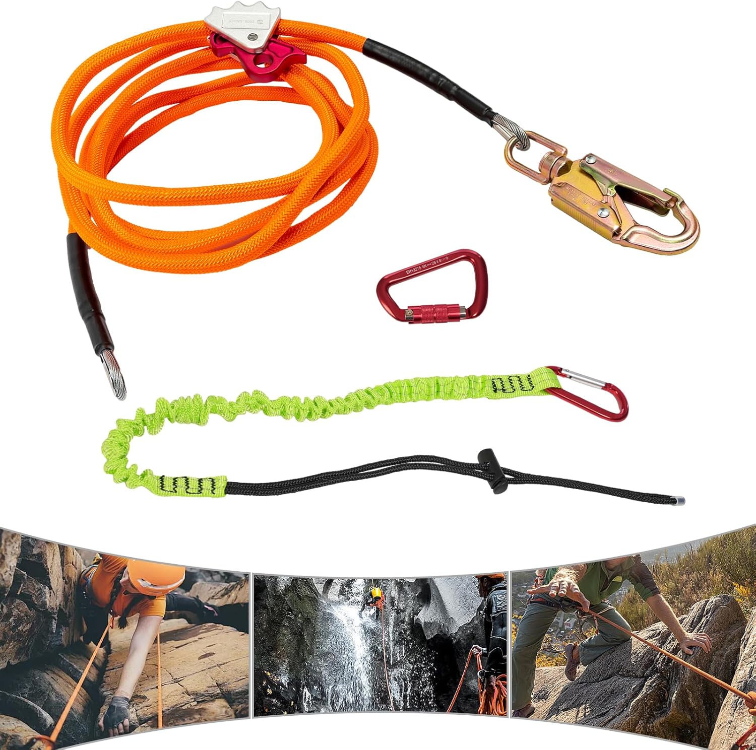 Flip Line Steel Wire Core Flipline Kit, Tree Climbing Lanyard with Swivel Snap Hook, Arborist Rope Positioning Lanyard 1/2 Inch, Orange Adjustable Climbing Gear for Tree Work