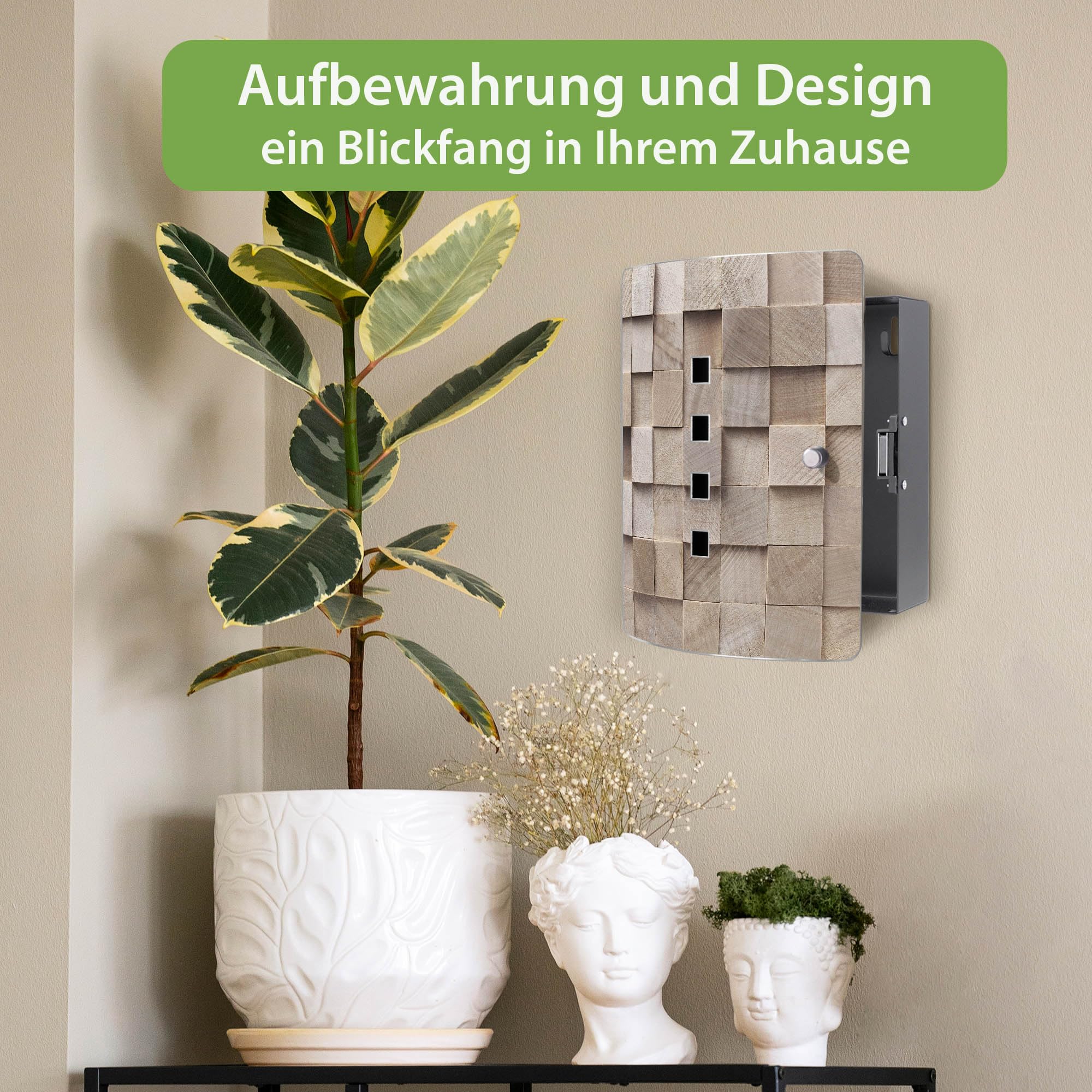 banjado Design Schlüsselkasten aus Edelstahl für 10 Schlüssel - Schlüsselschrank zur Schlüssel Aufbewahrung 24 x 21,5 x 7cm groß mit praktischem Magnetverschluss - Motiv Bauklötze Relief