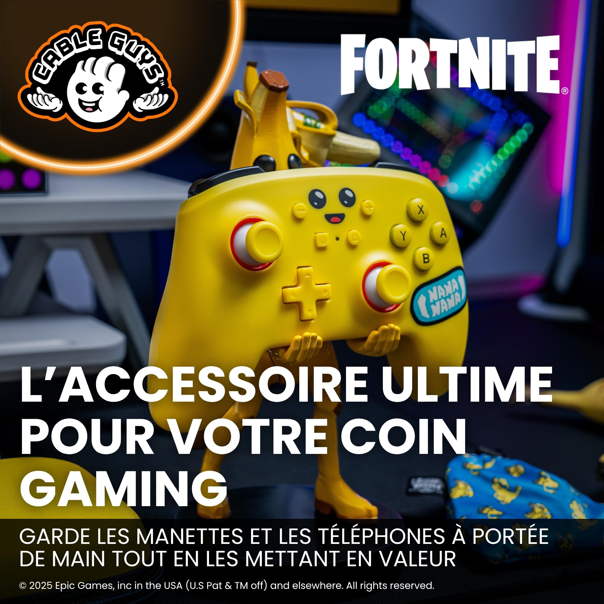 Cableguys Fortnite Peely Support Manette et Porte Telephone - Gaming Accessoire et Figurine pour Bureau et Gamer Setup, Compatible avec Xbox, PlayStation et la Plupart des Manettes