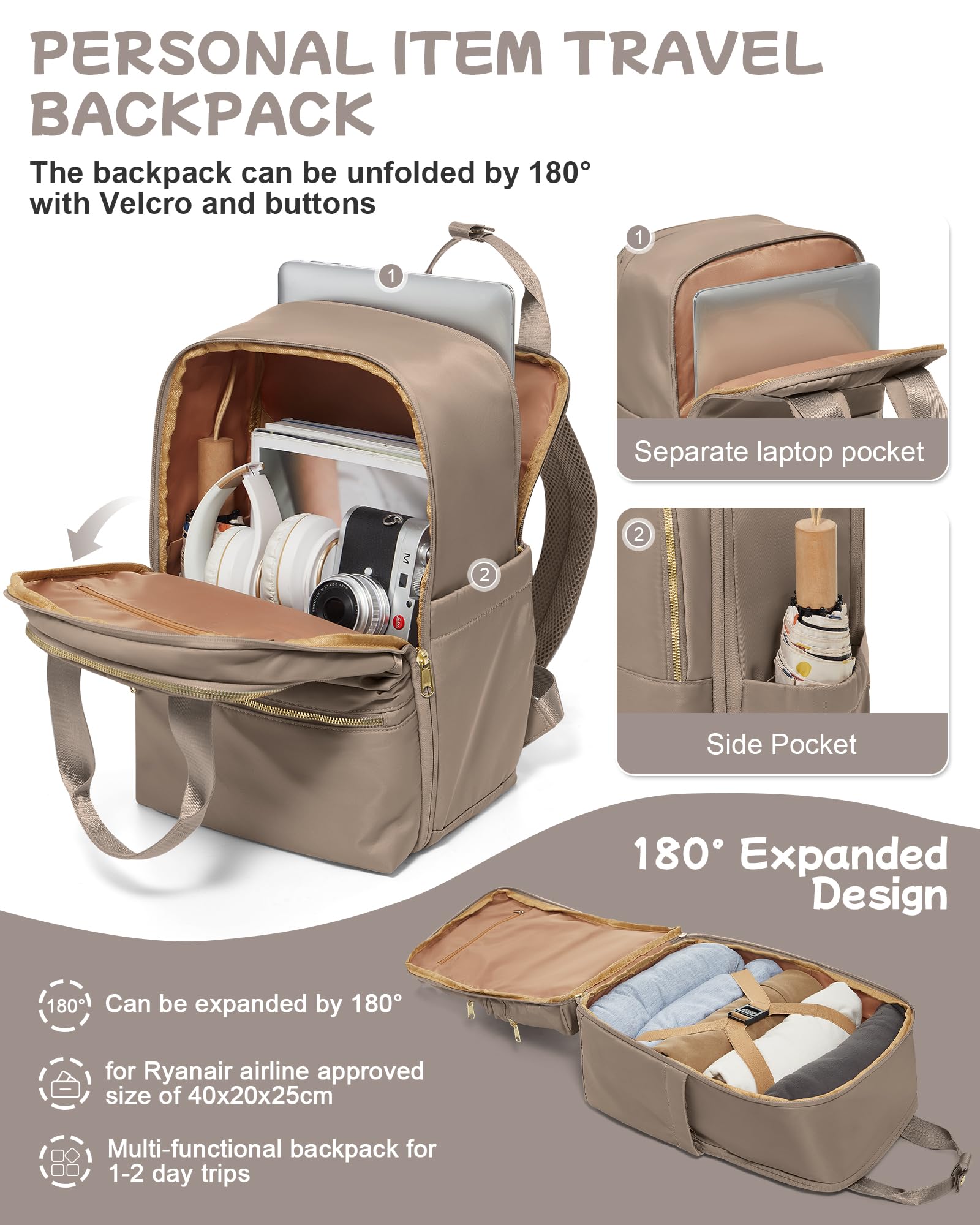 bergsalz zaino ryanair 40x20x25 zaino da viaggio donna zaino da viaggio aereo bagaglio a mano 40x20x25 ryanair zaino uomo Sportivo zaino da scuola casual laptop da 14 pollici Marrone