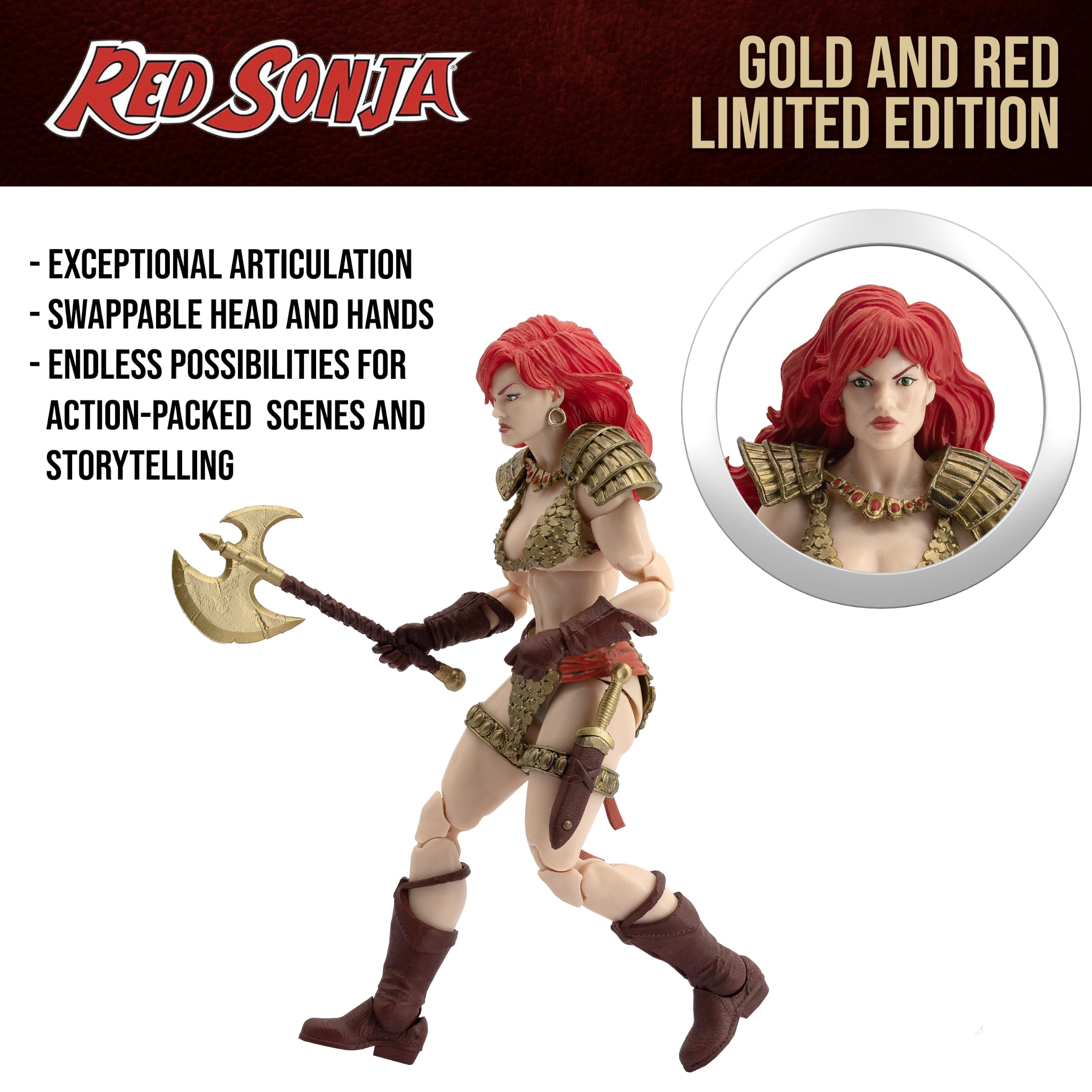 Boss Fight Studio Epic H.A.C.K.S. Action Figure Red Sonja Gold & Red - Statuetta da collezione altamente articolata, personalizzabile con accessori e parti intercambiabili - Scala 1:12