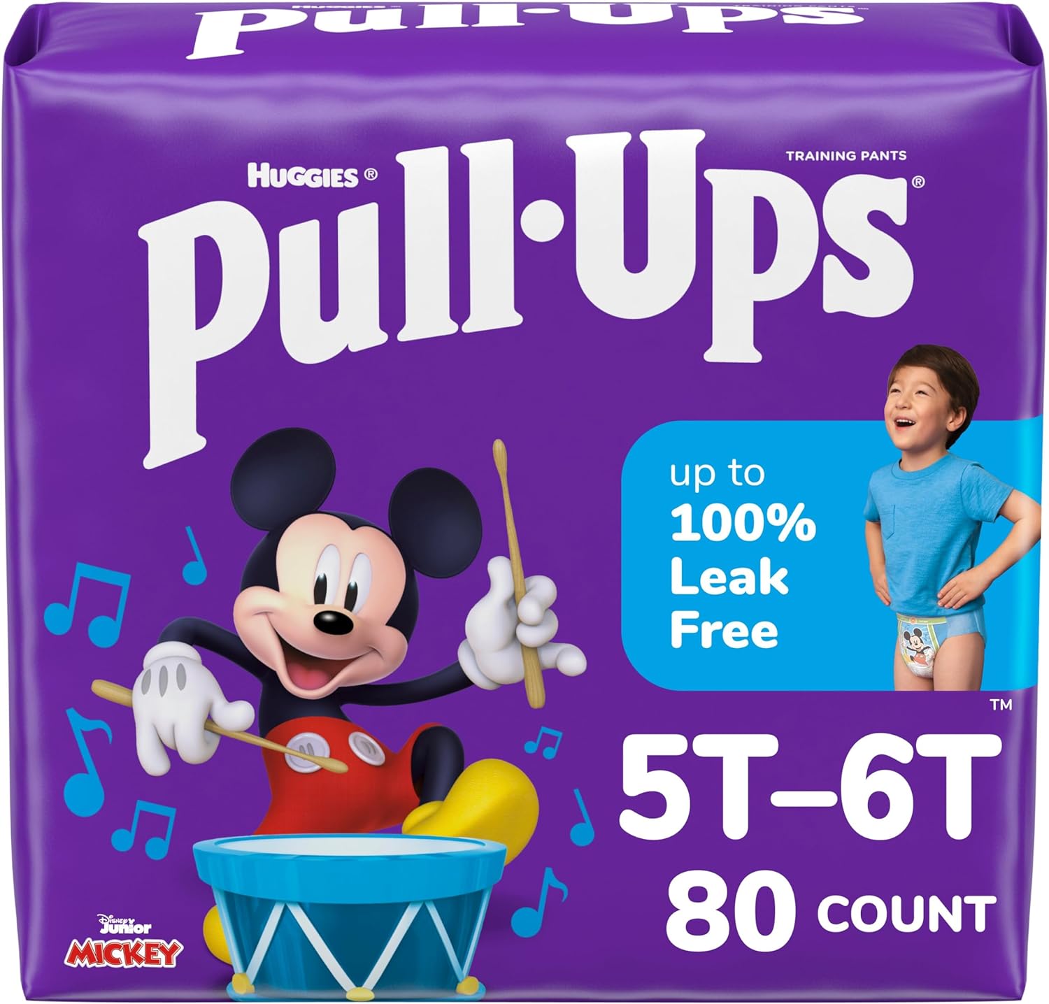 Pull-Ups Boys’ Potty Training Pants, 5T-6T (46+ lbs), 80 Count (2 Packs of 40)