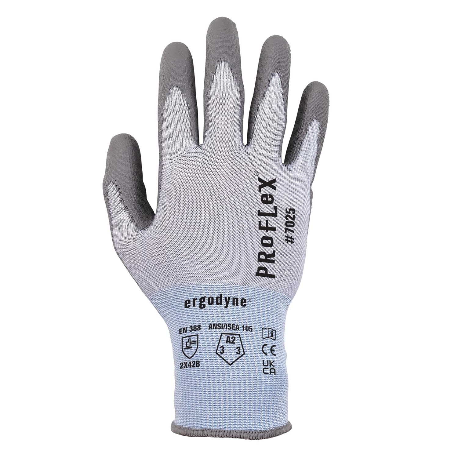 Ergodyne ProFlex 7025 Cut Resistant Work Gloves, ANSI A2, PU Coated Palms for Flexible No Slip Grip, Abrasion Resistant, Superior Fit and Feel, 18g