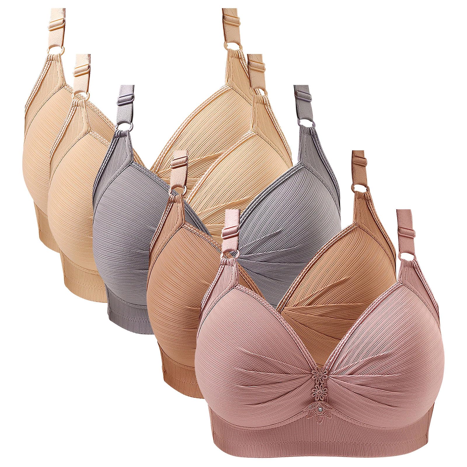 Paquete de 5 brasieres cómodos sin alambre para mujer, sin costuras, invisibles, paquete de brasieres para mujer, cobertura completa, ropa interior acolchada, bralette bordado de flores, bralettes
