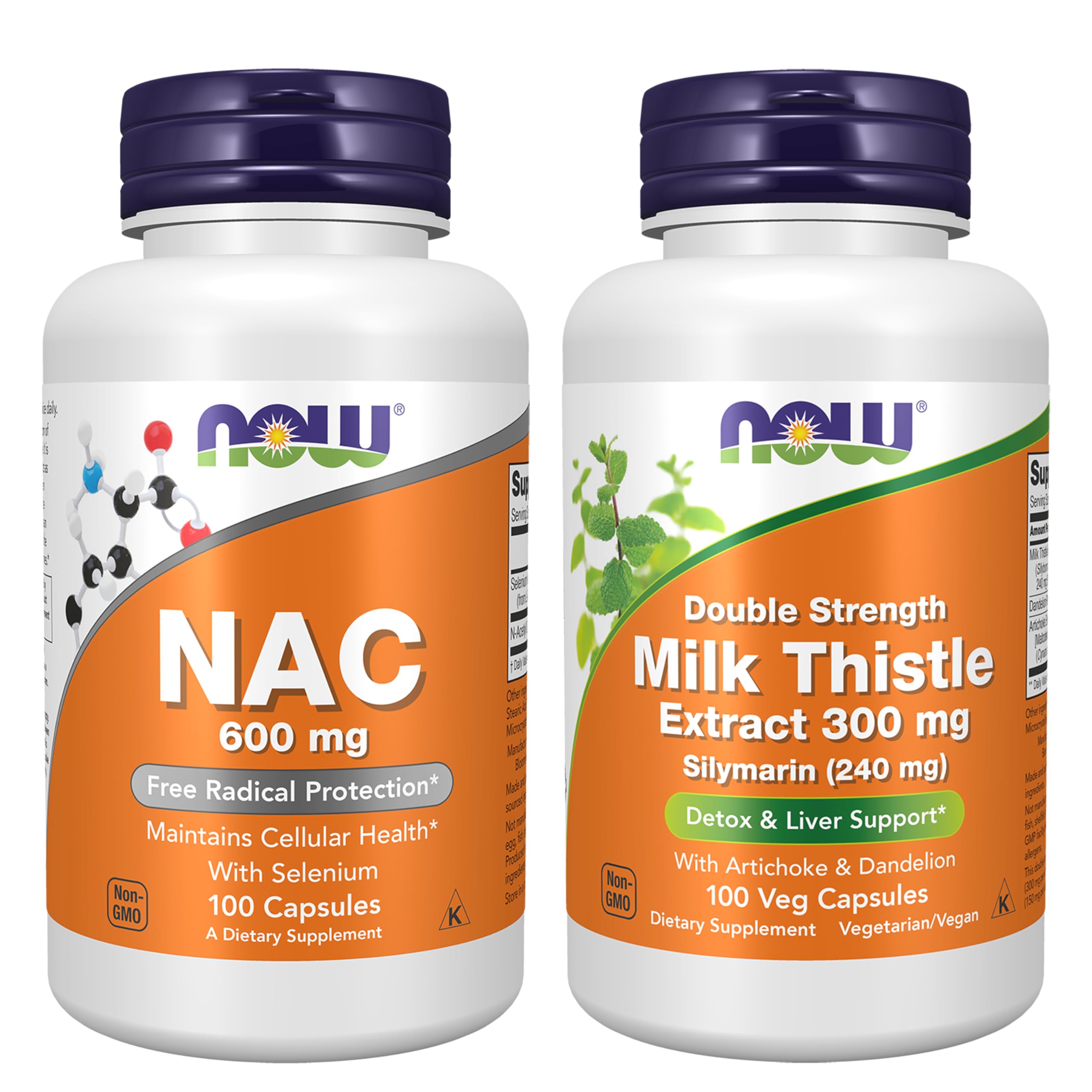 NOW Foods NAC with Selenium + Silymarin Milk Thistle Supplement Bundle NAC & Milk Thistle 200 Count (Pack of 2)