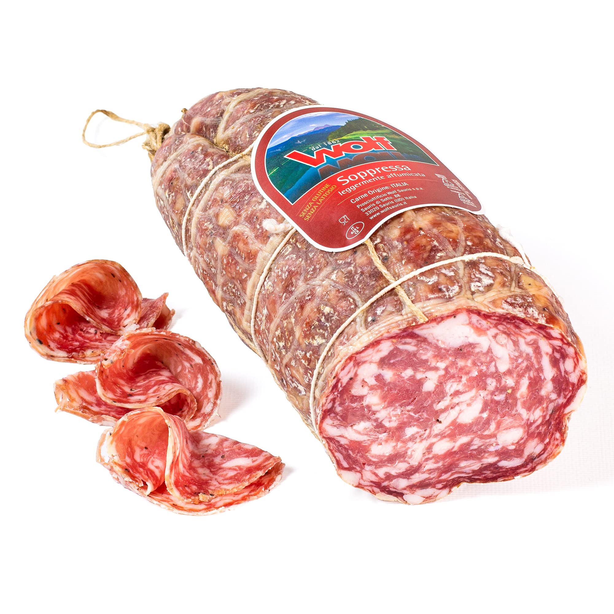 Wolf, Soppressa, Metà 1/2, Leggera Affumicatura con Legno di Faggio, Carne di Suino Accuratamente Selezionata, Senza Glutine, Sottovuoto, 800 g (min. netto garantito)